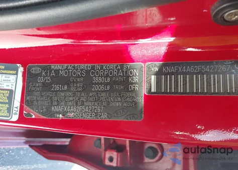 2015 Kia Forte Lx z USA, uszkodzony, nr VIN KNAFX4A62F5427267